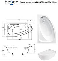 Акрилова ванна Cornea 150х100 (ліва) Besco PMD Piramida, фото 2