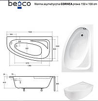 Акрилова ванна Cornea 150х100 (права) Besco PMD Piramida, фото 3