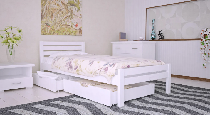 Ліжко дерев'яне односпальне Роял біла. ТМ Arbor Drev
