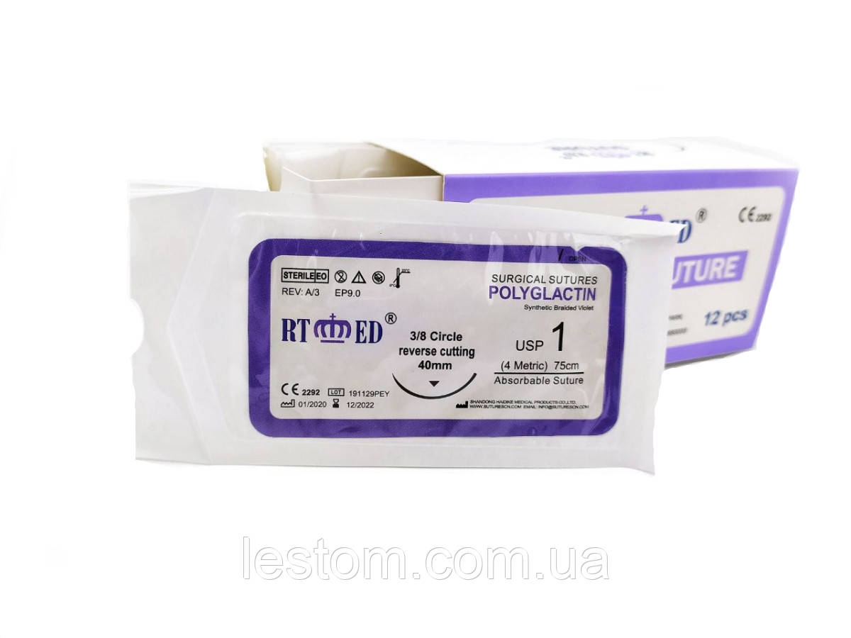 ПГЛА RT-med USP 1 (EP 4) зі звор. ріж. голкою 40мм 3/8 кола