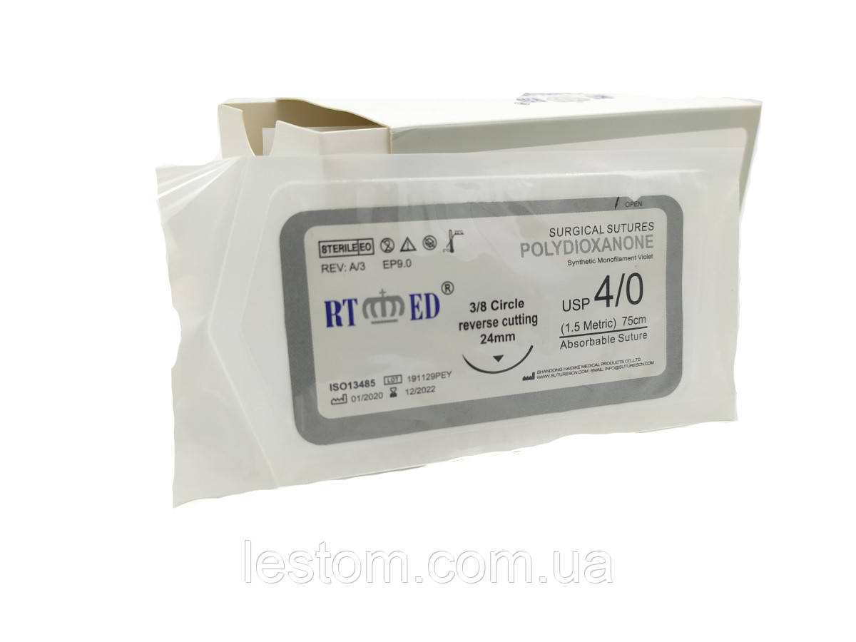 ПДО RT-med USP 4/0 (EP 1,5) зі звор. ріж. голкою 24мм 3/8 кола