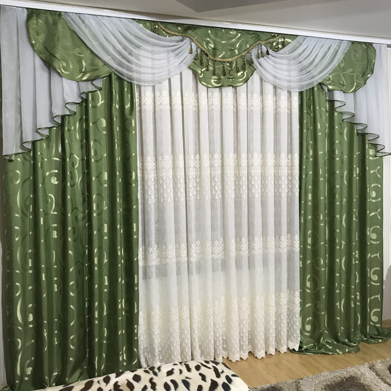 Комплект штор с ламбрекеном № 409 Зелёный - купить по лучшей цене в ...