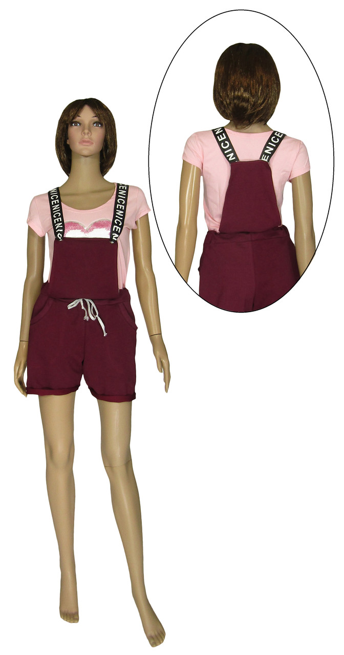Комбінезон жіночий літній трикотажний із шортами 20023 Sally Leto двонитка Бордовий