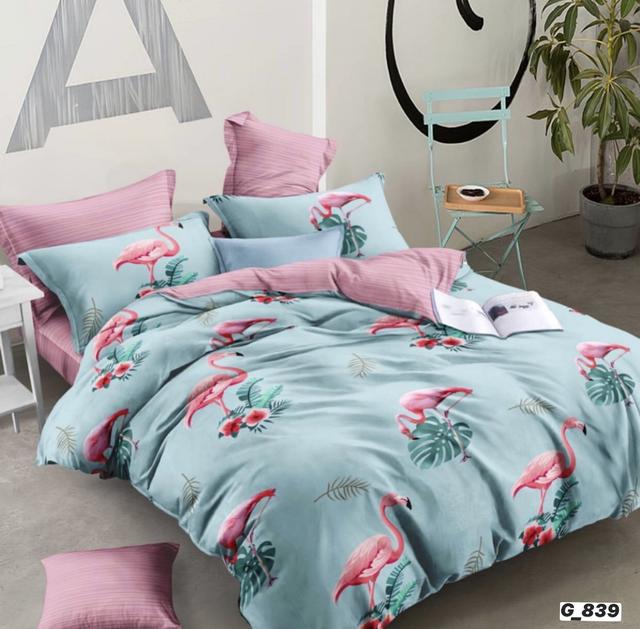 фотография постельное белье двуспальный размер с фламинго