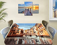 Виниловая наклейка на стол Венеция мосты и дома самоклеющаяся двойная пленка декор, бежевый 60 х 100 см