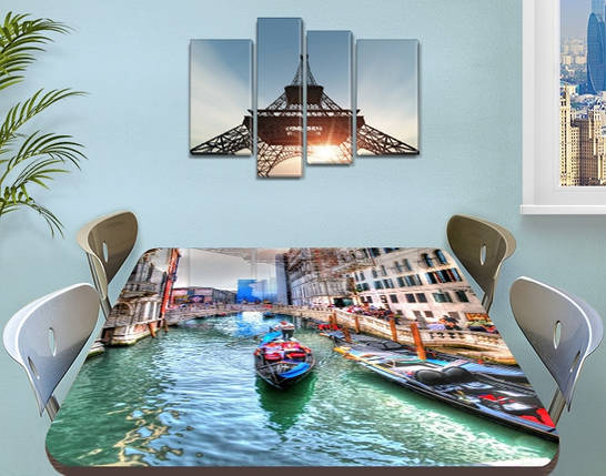 Вінілова наклейка на стіл Венеціанський канал самоклеюча подвійна плівка декор, бежевий 60 х 100 см, фото 1