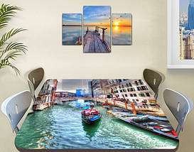 Вінілова наклейка на стіл Венеціанський канал самоклеюча подвійна плівка декор, бежевий 60 х 100 см, фото 3