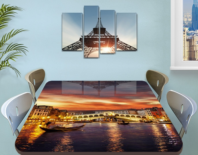 Вінілова наклейка на стіл Гранд Канал Венеція вечірня подвійна плівка, що самоклеїться, коричневий 60 х 100 см