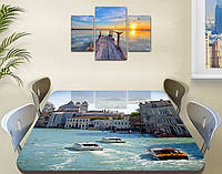 Виниловая наклейка на стол Венеция Дома на воде самоклеющаяся двойная пленка декор, голубой 70 х 120 см