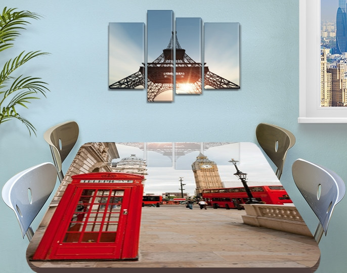 Вінілова наклейка на стіл Телефонна будка Лондон декоративна плівка, що самоклеїться, червоний 60 х 100 см
