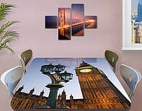 Виниловая наклейка на стол Лондонский фонарь и Биг Бен самоклеющаяся декоративная пленка, бежевый 60 х 100 см