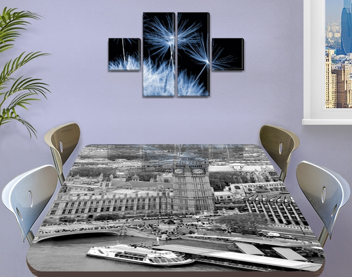 Вінілова наклейка на стіл чорно-білий Лондон (біг бен) декоративна плівка, що самоклеїться, сірий 60 х 100 см