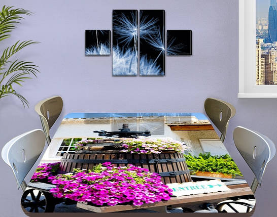 Виниловая наклейка на стол Бочка и Цветы декоративная пленка самоклеющаяся, бежевый 60 х 100 см, фото 2