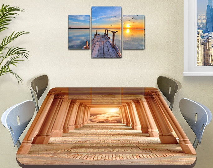 Вінілова наклейка на стіл Античність Арки Вінілова наклейка на стіл, бежевий 60 х 100 см