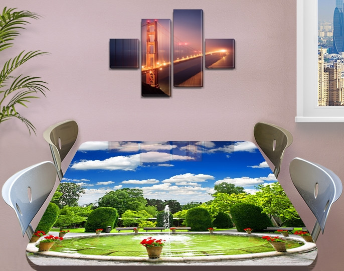 Вінілова наклейка на стіл Фонтан та блакитне небо Вінілова наклейка на стіл, блакитний 60 х 100 см