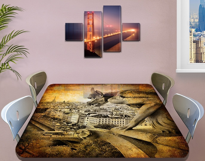 Виниловая наклейка на стол Горгулья над городом самоклеющаяся пленка с ламинацией, бежевый 60 х 100 см - фото 1 - id-p773081589