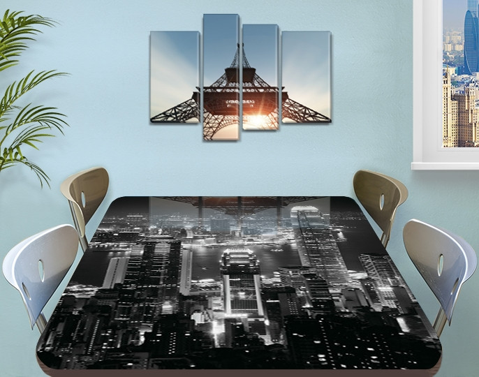 Вінілова наклейка на стіл Нічний місто чорно-білий самоклеюча плівка з ламінацією, сірий 60 х 100 см