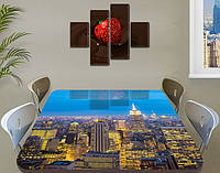 Виниловая наклейка на стол Ночной город на рассвете самоклеющаяся пленка с ламинацией, голубой 60 х 100 см