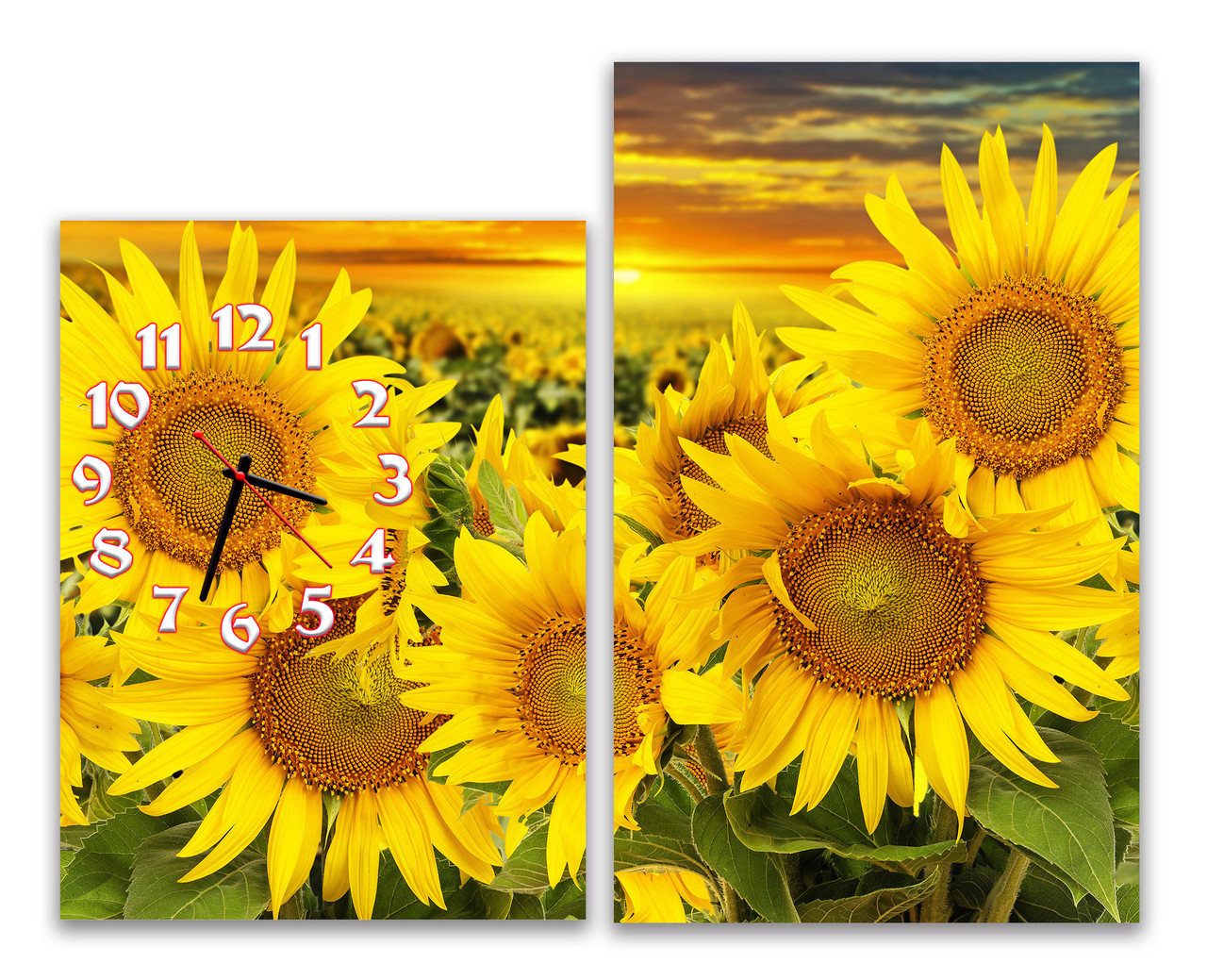 Желтые Красивые Часы Картина Модульная для Дома Подсолнуховое Поле ...