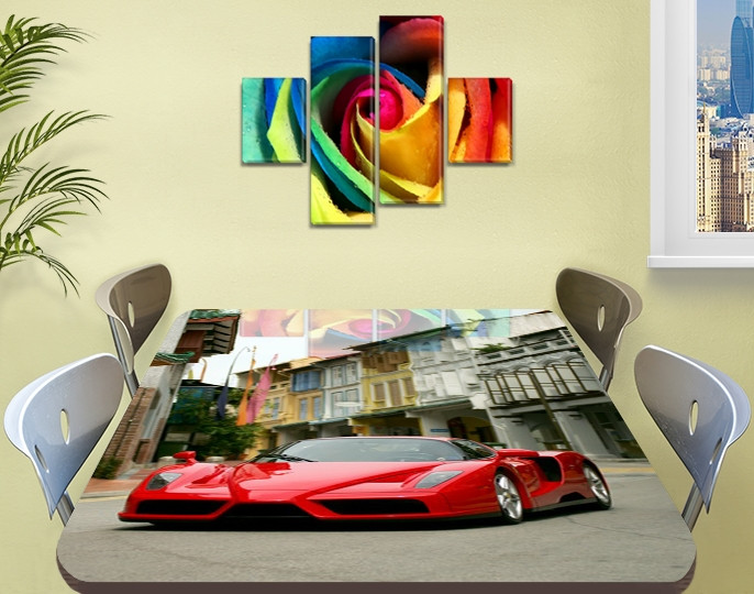 Декоративна наклейка на стіл Монако машина вінілова плівка самоклейка, транспорт, червоний 60 х 100 см