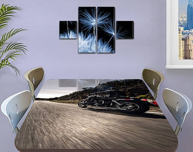 Декоративна наклейка на стіл Мотоцикл байк Дорога вінілова плівка самоклейка, транспорт, сірий 60 х 100 см