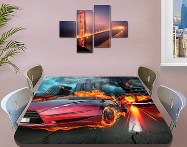 Декоративна наклейка на стіл Вогненний гонщик машина вінілова плівка самоклейка транспорт червоний 60 х 100 см