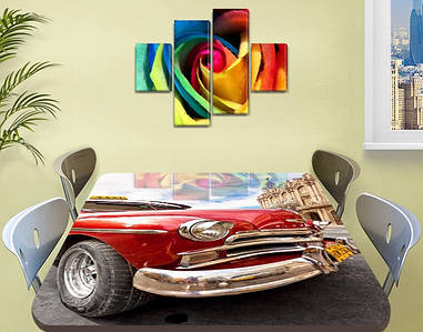 Декоративна наклейка на стіл Ретромобіль машина вінілова плівка самоклейка, транспорт, червоний 60 х 100 см