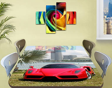 Декоративна наклейка на стіл Суперкар Пальми машина вінілова плівка самоклейка транспорт червоний 60 х 100 см