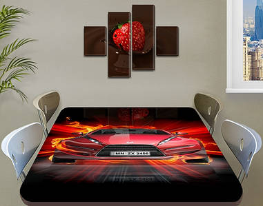 Декоративна наклейка на стіл Вогненна машина вінілова плівка самоклейка, транспорт, червоний 60 х 100 см