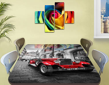 Декоративна наклейка на стіл Червоний Олдкар машина, вінілова плівка, транспорт, червоний 60 х 100 см