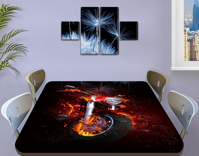 Декоративна наклейка на стіл Вогненний байк вінілова плівка самоклейка, транспорт, коричневий 60 х 100 см