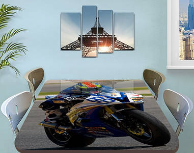 Декоративна наклейка на стіл Гонки номер 88 вінілова плівка самоклейка, транспорт, синій 60 х 100 см