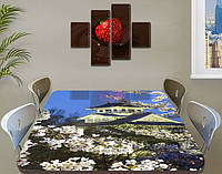 Наклейка для стола Японский сад самоклеющаяся декоративная пленка, восток, зеленый 70 х 120 см