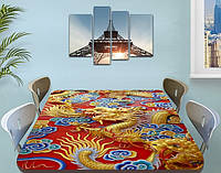 Виниловая наклейка на стол Золотой дракон ткань самоклеющаяся декоративная пленка, Азия, красный 70 х 120 см