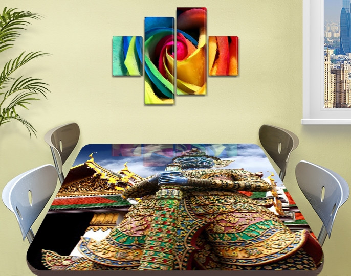 Вінілова наклейка на стіл Японський воїн золото самоклеюча декоративна плівка Азія, коричневий 60 х 100 см