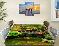 Виниловая наклейка на стол Осенний лес и Мост декоративная пленка самоклеющаяся, зеленый 60 х 100 см