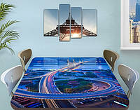 Виниловая наклейка на стол Большие дороги на рассвете декоративная пленка самоклеющаяся, синий 60 х 100 см