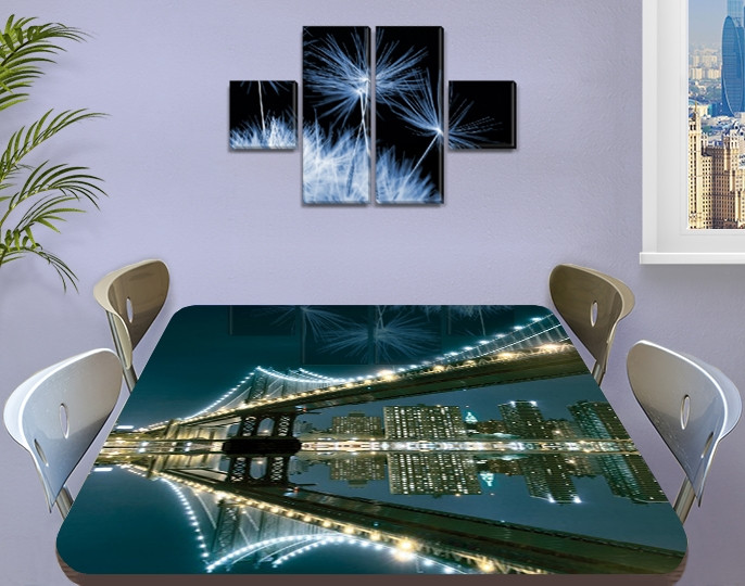 Виниловая наклейка на стол Нью-Йорк Ночной мост самоклеющаяся пленка с ламинацией, синий 60 х 100 см - фото 7 - id-p773083587