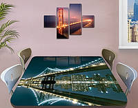Виниловая наклейка на стол Нью-Йорк Ночной мост самоклеющаяся пленка с ламинацией, синий 70 х 120 см