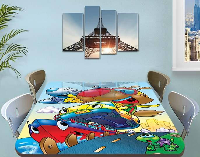 Дитяча наклейка на стіл Тачки 03 вінілова самоклеюча, блакитний 60 х 100 см