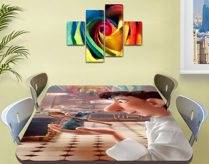 Вінілова наклейка на стіл Рататуй мишеня мультик подвійна плівка, 60 х 100 см, мультфільми, бежевий