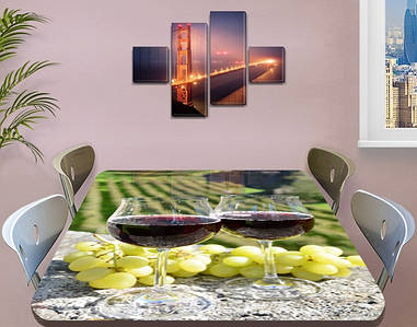 Вінілова наклейка на стіл Виноградники Келихи з вином декоративна самоклеюча плівка, зелений 60 х 100 см