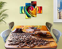 Виниловая наклейка на стол Утренний кофе Зерна, ламинированная пленка для кухни, коричневый 60 х 100 см