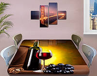 Виниловая наклейка на стол Красное вино и виноград ламинированная пленка декоративная, зеленый 70 х 120 см