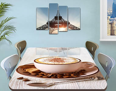 Вінілова наклейка на стіл Капучино кава в чашці ламінована плівка, 60 х 100 см, їжа та напої, бежевий