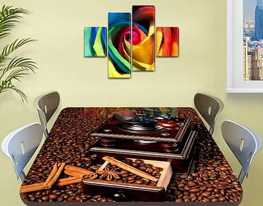 Вінілова наклейка на стіл Зерна Кава кавомолка ламінована, коричневий 60 х 100 см