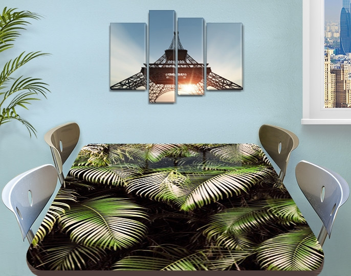 Вінілова наклейка на стіл Листя Монстери Пальми самоклеюча подвійна плівка, зелений 60 х 100 см