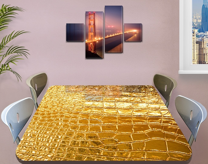Вінілова наклейка на стіл Крокодилля шкіра, змія крокодил, з ламінацією, що самоклеїться, золотий 60 х 100 см