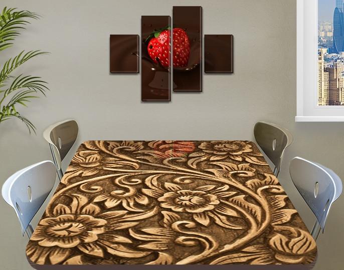 Вінілова наклейка на стіл Ліпнина Візерунки Квіти Урожай самоклеюча подвійна плівка, бежевий 60 х 100 см