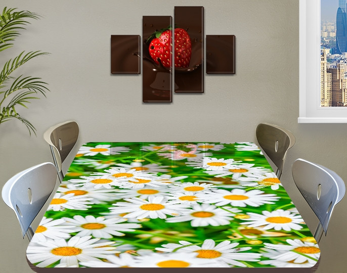 Наклейка на стіл Веселі Ромашки білі, Вінілова наклейка на стіл плівка, квіти, білий 60 х 100 см